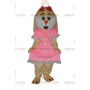 BIGGYMONKEY™ Mascote Coelhinho Creme Com Lindo Vestido Rosa –