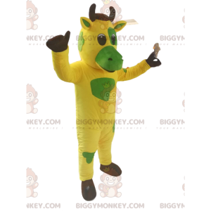 Costume da mascotte BIGGYMONKEY™ da mucca gialla e verde.