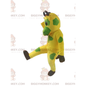 Gelbes und grünes Kuh-BIGGYMONKEY™-Maskottchen-Kostüm. Gelbes
