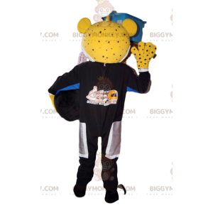 Disfraz de mascota BIGGYMONKEY™ de leopardo amarillo con traje