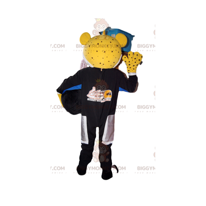 BIGGYMONKEY™ Mascot Costume of Yellow Leopard in Biker Outfit.