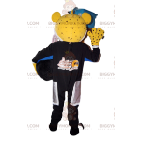BIGGYMONKEY™ Mascot Costume of Yellow Leopard in Biker Outfit.