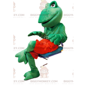 Přátelský kostým maskota zelené žáby BIGGYMONKEY™ s červenými