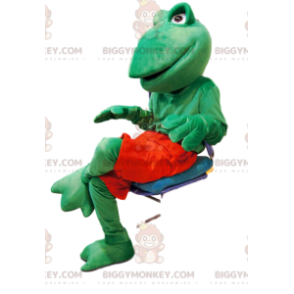 Friendly Green Frog BIGGYMONKEY™ Mascot Costume With Red Shorts