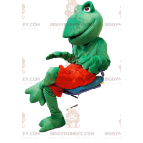 Přátelský kostým maskota zelené žáby BIGGYMONKEY™ s červenými