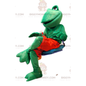 Friendly Green Frog BIGGYMONKEY™ Mascot Costume With Red Shorts