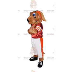 Rot-weißer Sporthund BIGGYMONKEY™ Maskottchen-Kostüm -