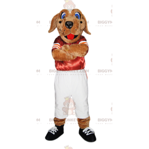 Rot-weißer Sporthund BIGGYMONKEY™ Maskottchen-Kostüm -