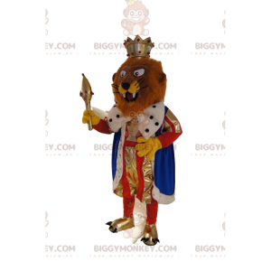 BIGGYMONKEY™ mascot costume of brown lion in king attire. lion