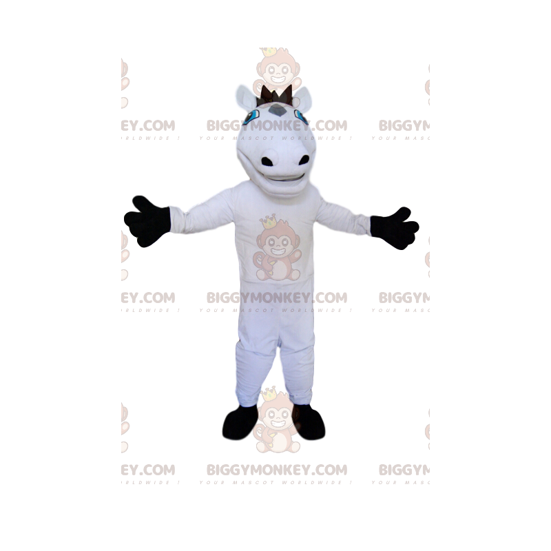 Traje de mascote BIGGYMONKEY™ Cavalo branco com crina preta –