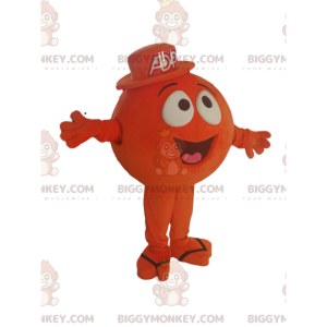 Orange rund karaktär BIGGYMONKEY™ maskotdräkt, med stort leende
