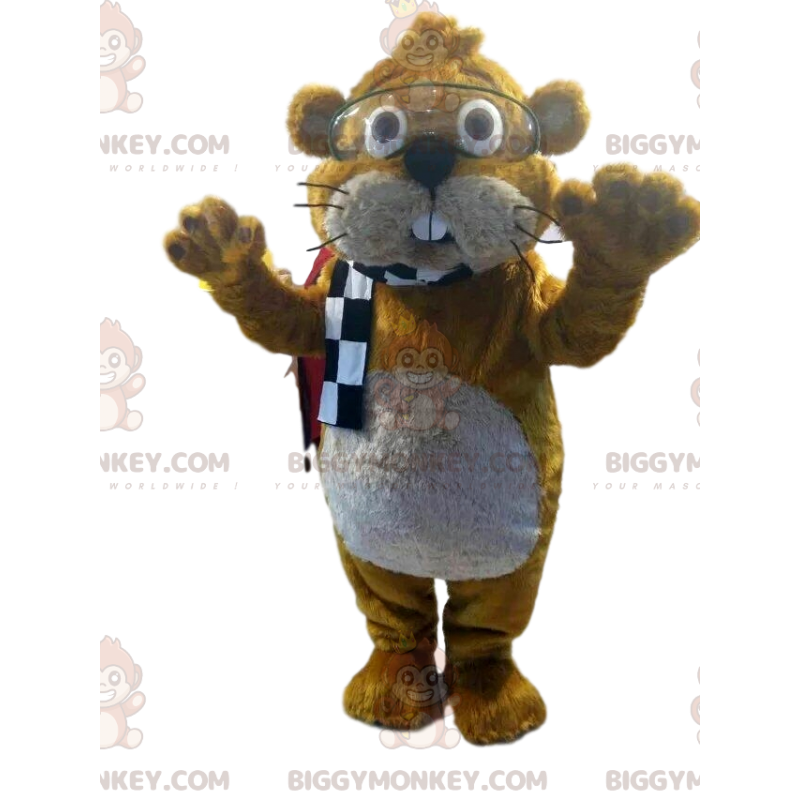 Traje de mascote de castor marrom BIGGYMONKEY™ com óculos