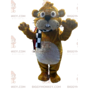 Costume de mascotte BIGGYMONKEY™ de castor marron avec des