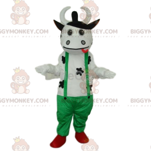 Freundliches weißes Kuh-BIGGYMONKEY™-Maskottchen-Kostüm mit