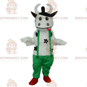 Traje de mascote amigável de vaca branca BIGGYMONKEY™ com