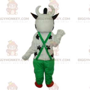 Friendly White Cow BIGGYMONKEY™ Mascot Costume With Green