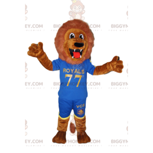 BIGGYMONKEY™ maskotkostume Fænomenal brun løve i blåt sportstøj