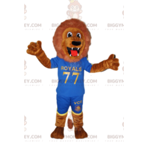 BIGGYMONKEY™ Mascottekostuum Fenomenale bruine leeuw in blauwe