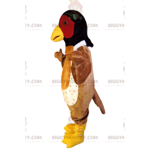 BIGGYMONKEY™ maskotkostume Brun fugl med sort og rødt hoved -