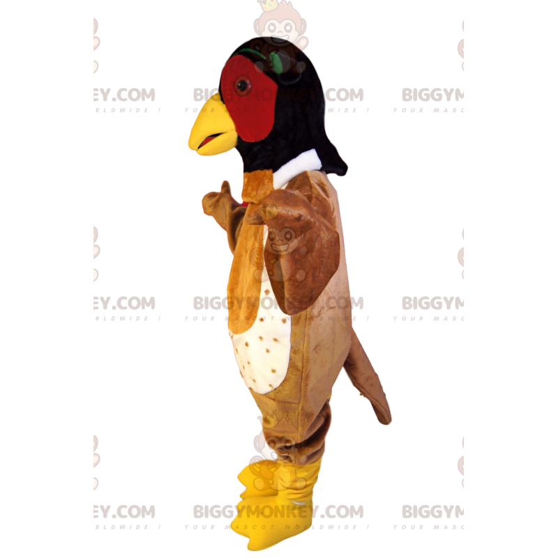BIGGYMONKEY™ maskottiasu Ruskea lintu mustalla ja punaisella