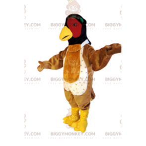 BIGGYMONKEY™ Maskotdräkt Brun fågel med svart och rött huvud -