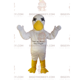 Traje de mascote BIGGYMONKEY™ de gaivota branca com seu grande