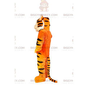 Liian söpö Tiger BIGGYMONKEY™ maskottiasu oranssilla T-paidalla
