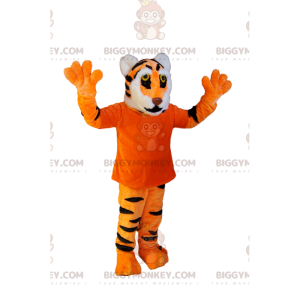 For sød tiger BIGGYMONKEY™ maskotkostume med orange T-shirt -