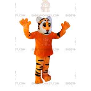 För söt tiger BIGGYMONKEY™ maskotdräkt med orange t-shirt -