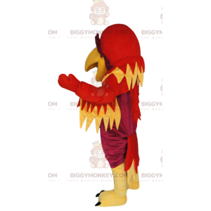 Traje de mascote BIGGYMONKEY™ de fênix fúcsia, vermelho e