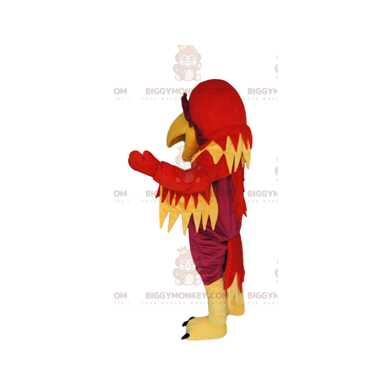 BIGGYMONKEY™ mascot costume of fuchsia, red and yellow phoenix