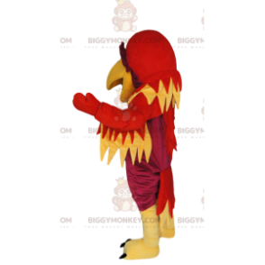 BIGGYMONKEY™ mascot costume of fuchsia, red and yellow phoenix