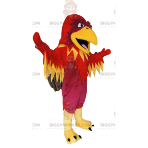 BIGGYMONKEY™ mascot costume of fuchsia, red and yellow phoenix