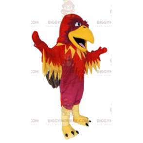 BIGGYMONKEY™ mascot costume of fuchsia, red and yellow phoenix