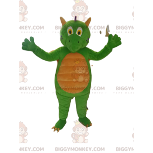 Traje da mascote do dragão verde e amarelo BIGGYMONKEY™.