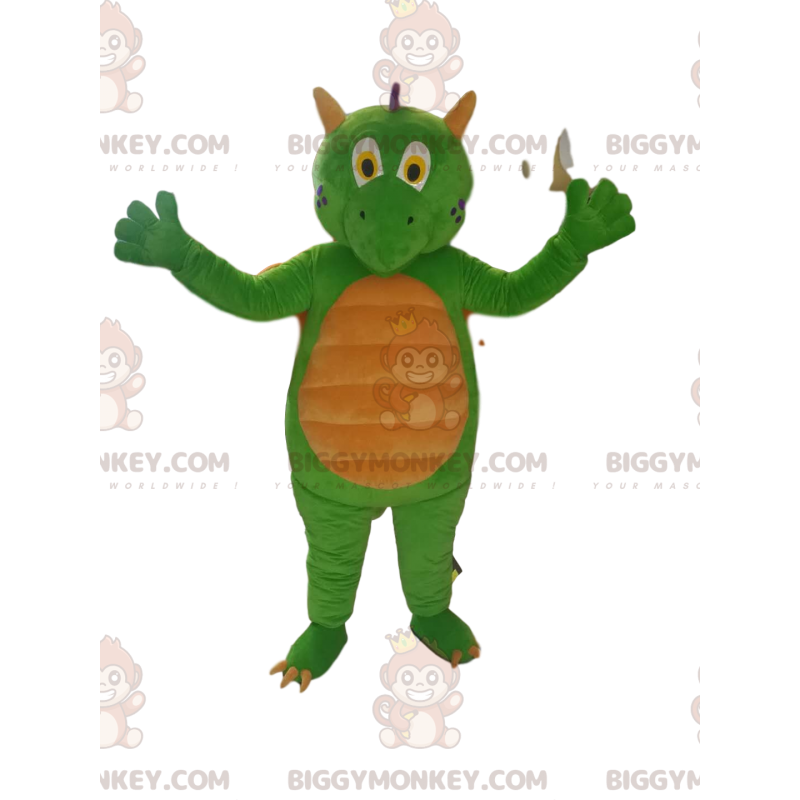 Disfraz de mascota dragón verde y amarillo BIGGYMONKEY™. traje