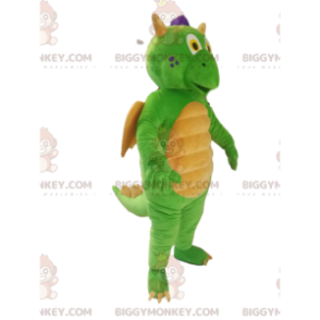 Disfraz de mascota dragón verde y amarillo BIGGYMONKEY™. traje