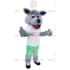 Disfraz de mascota BIGGYMONKEY™ de perro gris supersonriente