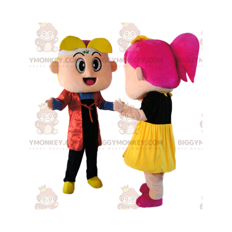 Super Fun Little Girl and Boy BIGGYMONKEY™ Mascot Costume Duo –