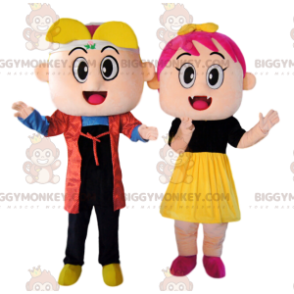 Super sjov lille pige og dreng BIGGYMONKEY™ Mascot Costume Duo