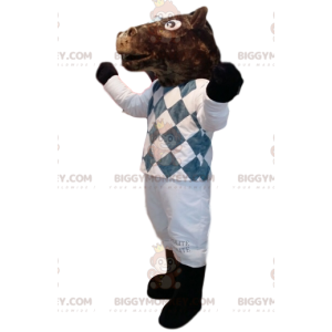 Traje de mascota BIGGYMONKEY™ Caballo marrón en traje de jockey