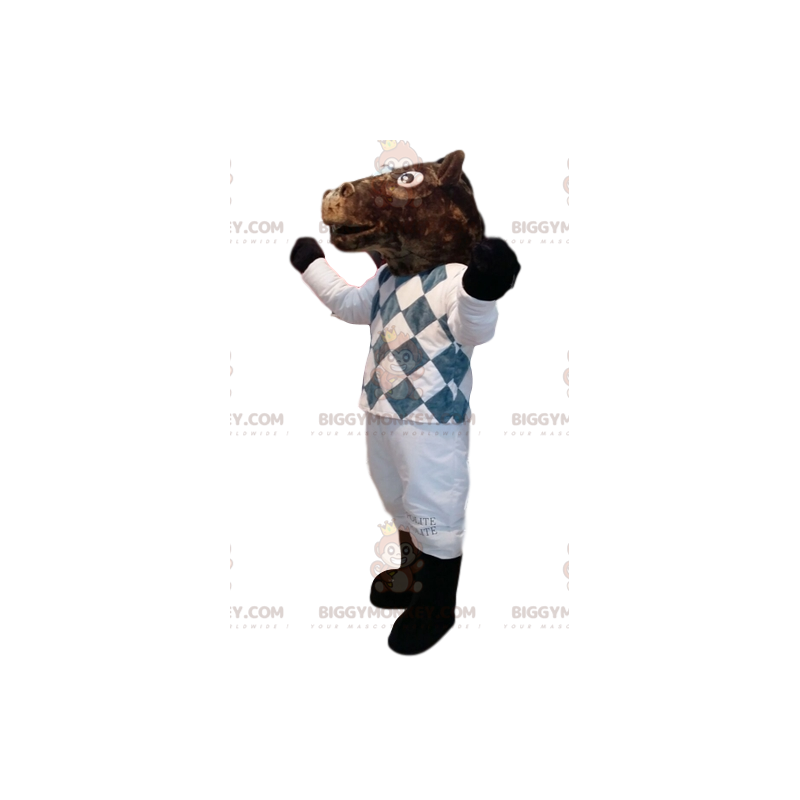 BIGGYMONKEY™ Mascot Costume Brown Horse in White and Blue