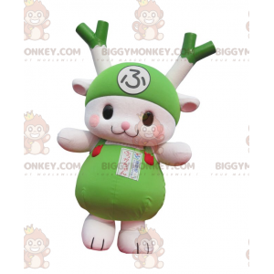 BIGGYMONKEY™ Costume da mascotte verde porro e coniglio bianco