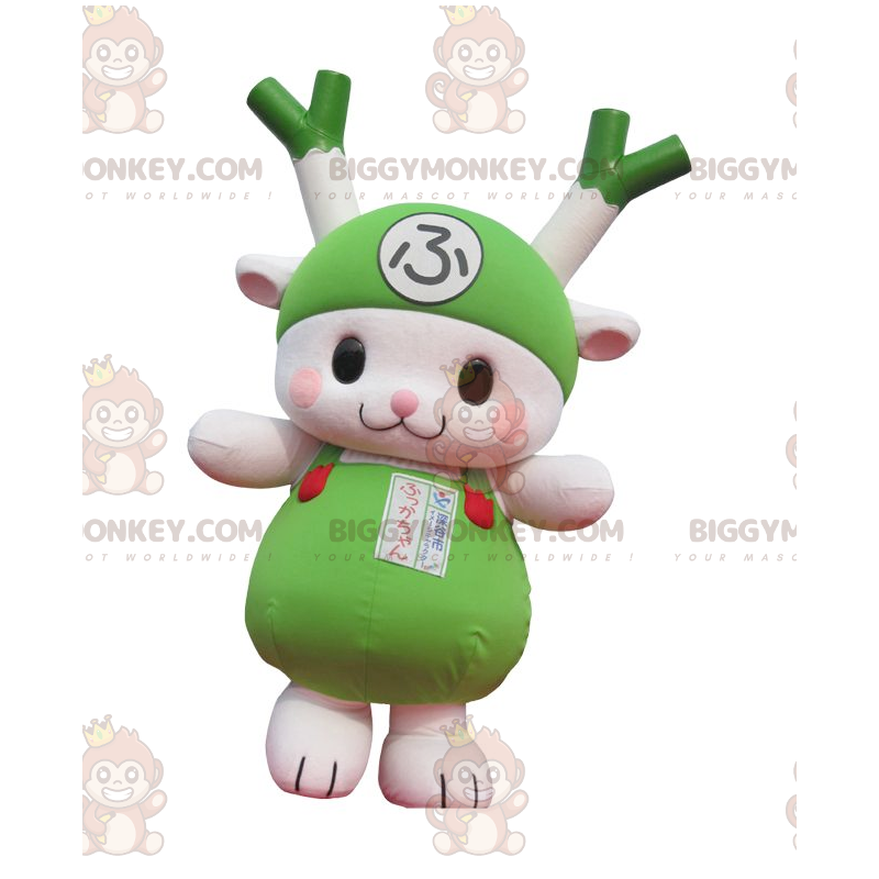 BIGGYMONKEY™ Costume da mascotte verde porro e coniglio bianco