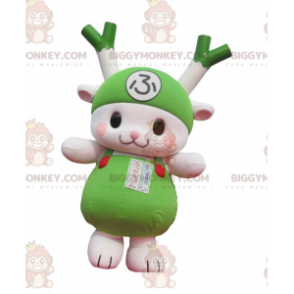 BIGGYMONKEY™ Costume da mascotte verde porro e coniglio bianco