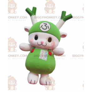 BIGGYMONKEY™ Disfraz de mascota verde puerro y conejo blanco