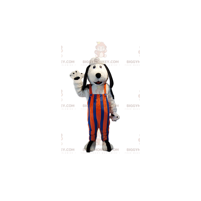 BIGGYMONKEY™ maskotdräkt av vit hund med orange och blårandiga