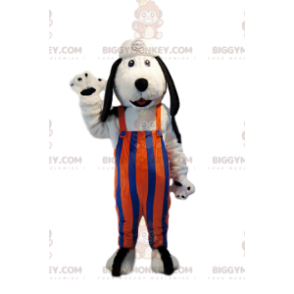 BIGGYMONKEY™ mascot costume of white dog with orange and blue