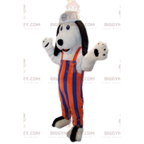 Traje de mascote BIGGYMONKEY™ de cachorro branco com macacão