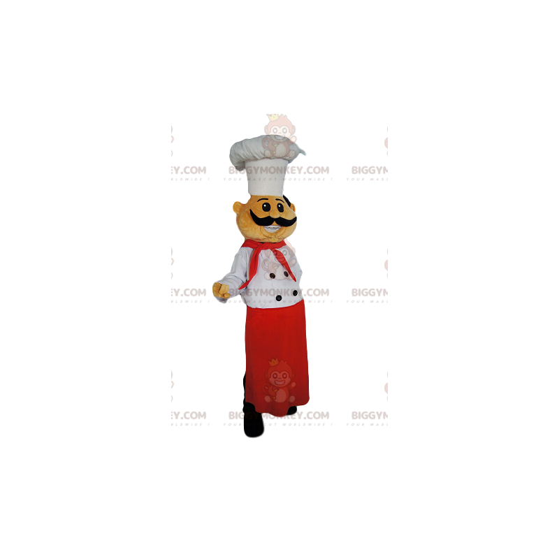 Kockens BIGGYMONKEY™ maskotdräkt med ett vackert rött förkläde